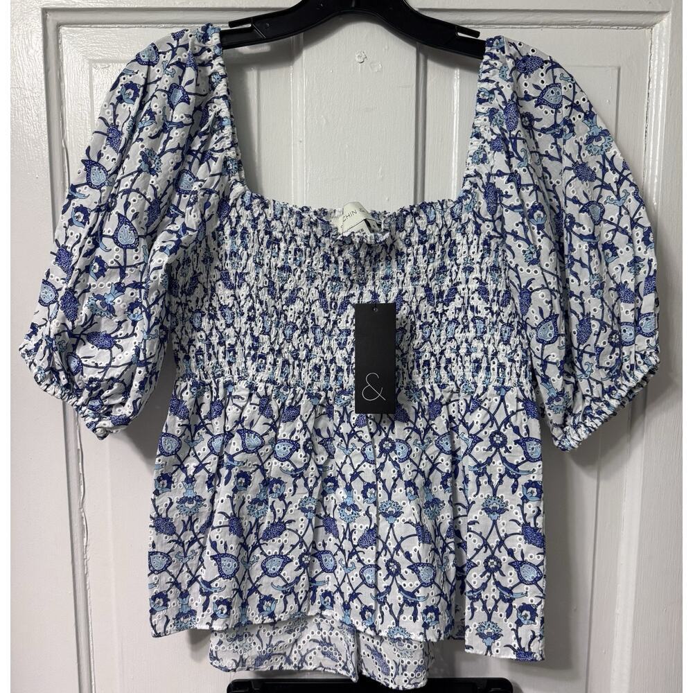 NWT Sachin Babi Blue Floral Eyelet “Millie Vine” Top & Shorts Set Size S - Picture 3 of 13